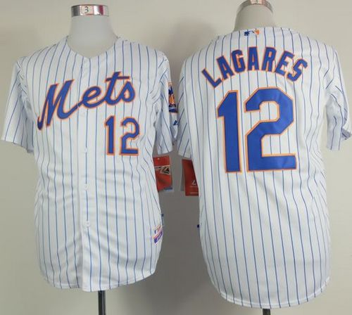 Mets #12 Juan Lagares White(Blue Strip) Home Cool Base Stitched MLB Jersey - Click Image to Close